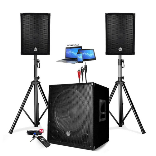 Bmi - PACK SONO ENCEINTE + CAISSON DE BASSES USB Bluetooth + PIEDS + CABLES HP et PC offerts - PA DJ SONO MIX - soirée disco mobile - Packs DJ