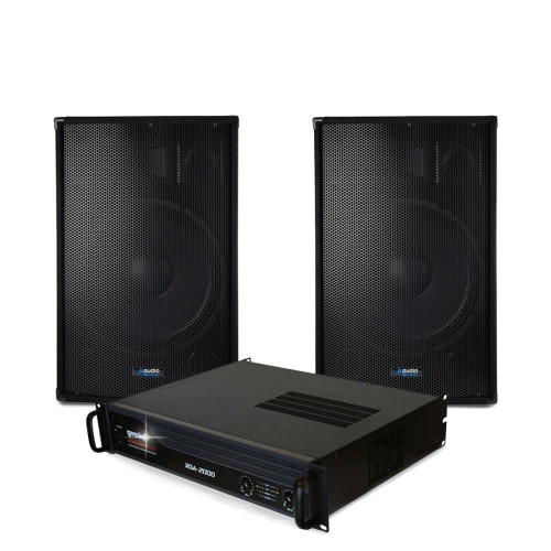 Bmi - Pack Sonorisation 3400W TOTAL, Sono DJ Bass Reflex Enceintes Trapézoïdal à 3 voies 15"/38cm - 1400W + Amplificateur Gemini 2000W - Packs DJ