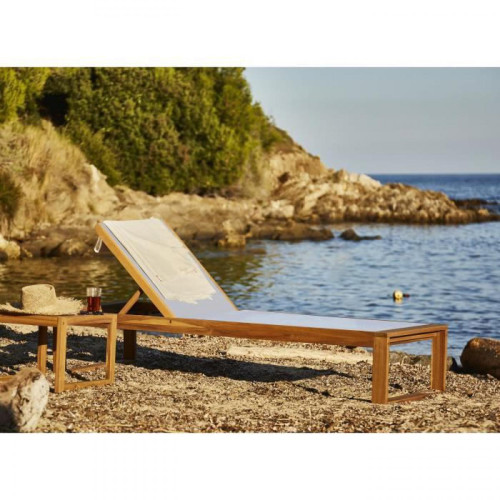 Bocarnea - Bain de soleil en bois d'acacia et textilène gris LEVATA Bocarnea  - Chaise longue bois