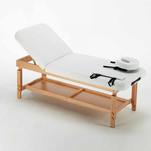 Bodyline - Healt And Massage Table de massage fixe en bois professionnel 225 cm Comfort, Couleur: Blanc