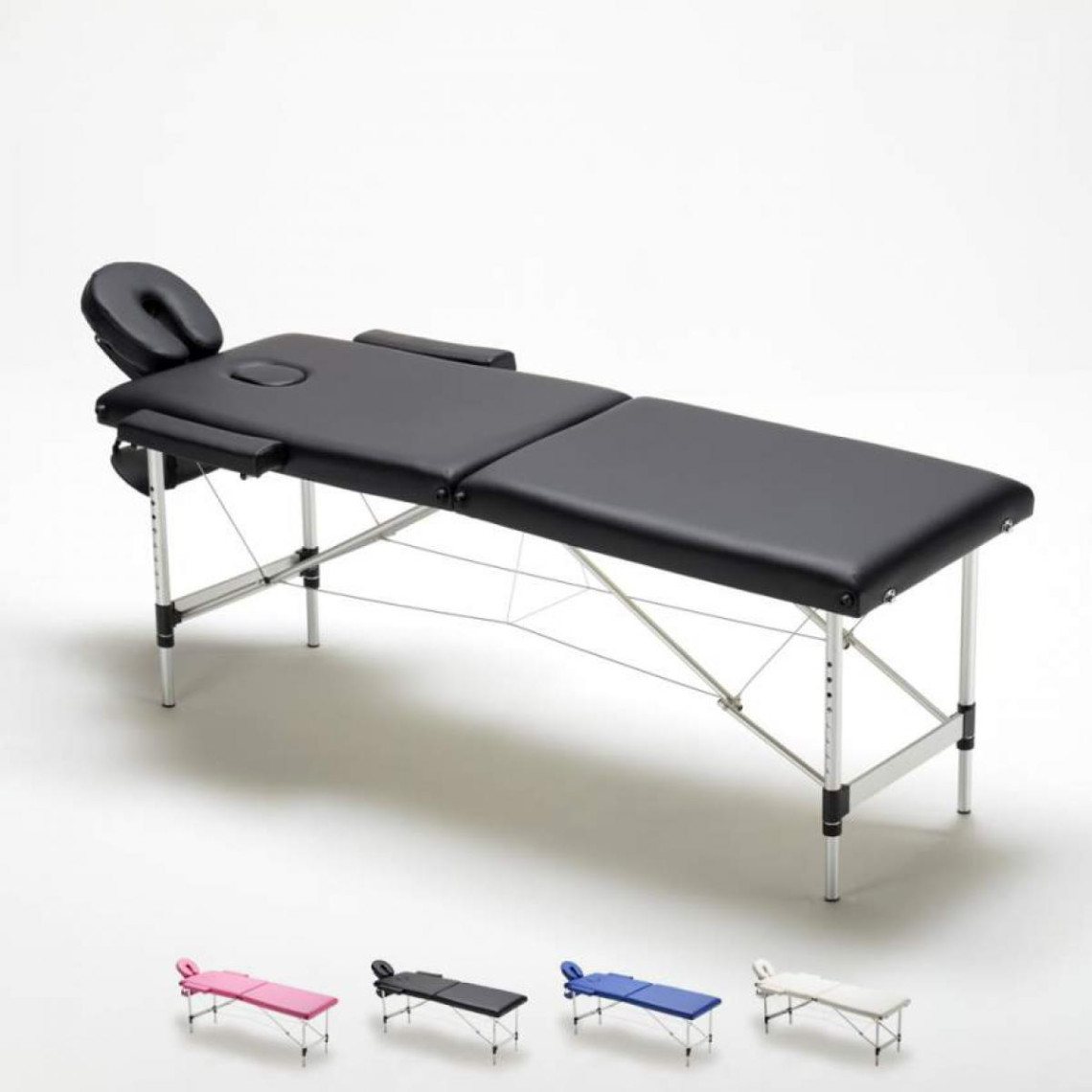 Bodyline - Healt And Massage Table de massage pliante en aluminium portable 2 zones 210 cm Shiatsu, Couleur: Noir