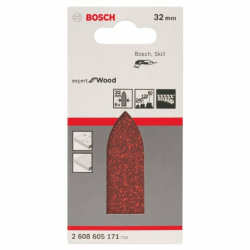 Bosch Bosch feuilles abrasives, expert pour le bois, 32 mm, Set (6 feuilles) 2608605171