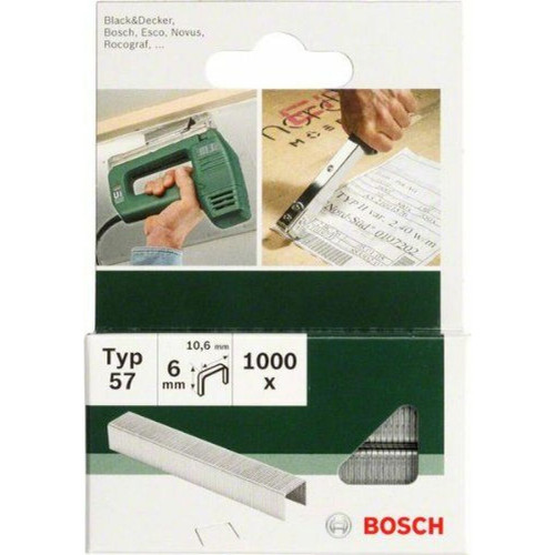 Boulonnerie Bosch Bosch 2609255847 Set de 1000 agrafes à fil plat Type 57 Largeur 10,6 mm Epaisseur 1,25 mm Longueur 10 mm