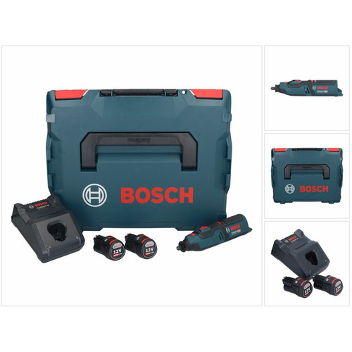 Bosch - Bosch GRO 12V-35 Professional Outil rotatif sans fil avec boîtier L-Boxx + 2x Batteries GBA 3,0 Ah + Chargeur GAL 1230 CV - Ponceuses excentriques