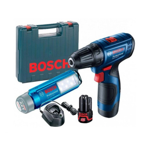 Perceuses, visseuses sans fil Bosch Bosch - Perceuse visseuse à batterie 12V 2,0Ah Li-Ion GSR120-LI avec lampe à batterie GLI 12V-300 - 06019G8004