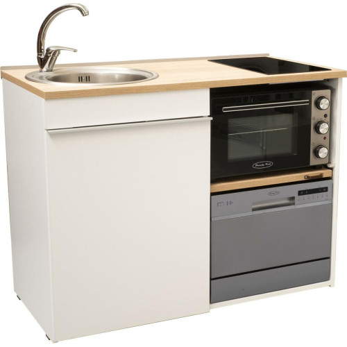Brandybest - Kitchenette 120 cm avec domino de cuisson induction, four, lave-vaisselle silver, évier gauche Brandybest  - Marchand Compact home