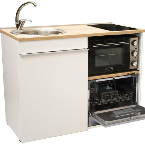 Kitchenette Kitchenette 120 cm avec domino de cuisson induction, four, lave-vaisselle silver, évier gauche