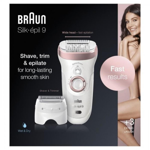 Braun -Epilateur Electrique Braun Silk-épil 9   Femme, Tete De Rasage Et Tondeuse Blanc/Or Rose, Wet & Dry, 9-720 Braun  - Epilateur