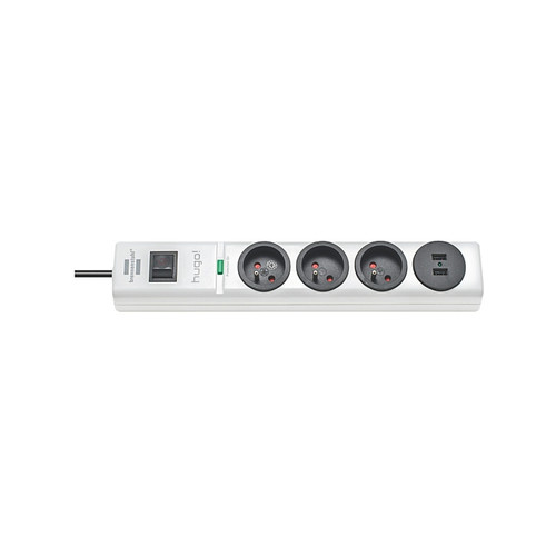 Brennenstuhl - Bloc de 3 prises et 2 prises chargeurs USB blanc avec parasurtenseur 19500 A Brennenstuhl  - Reseaux Brennenstuhl