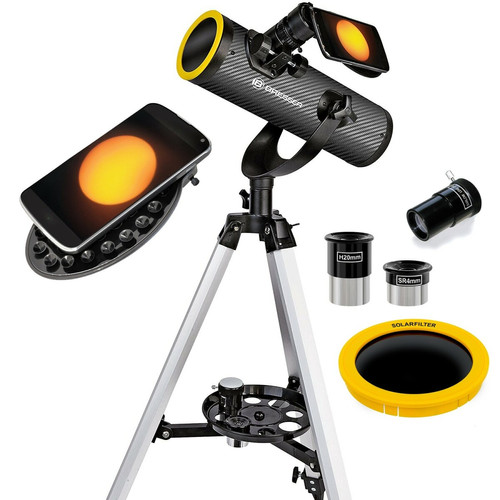 Bresser - Télescope Bresser N 76/350 Solarix AZ + Monture azimutale + 2 oculaires + adaptateur smartphone + Logiciel + Filtre solaire Bresser  - Viseur