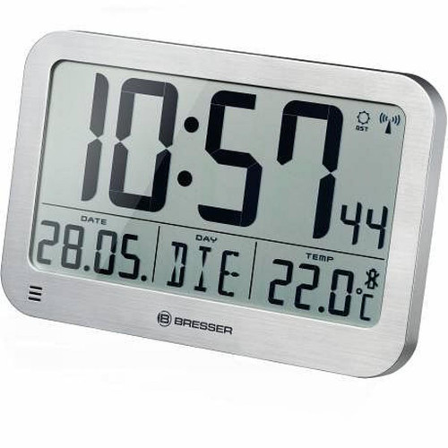 Bresser - Horloge murale avec grand écran LCD et affichage de température couleur argent - Bresser - Bresser
