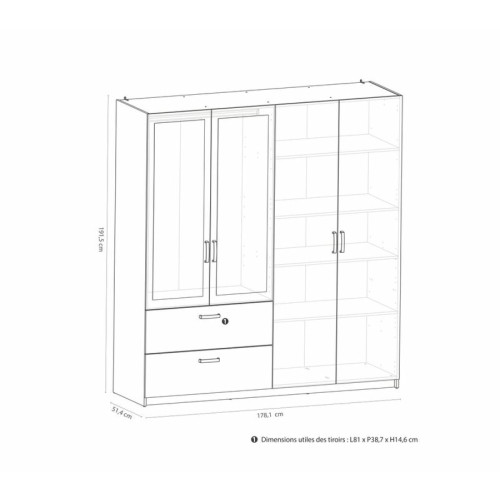 But Armoire 4 portes 2 tiroirs L.179 cm READY imitation chêne kronberg et blanc