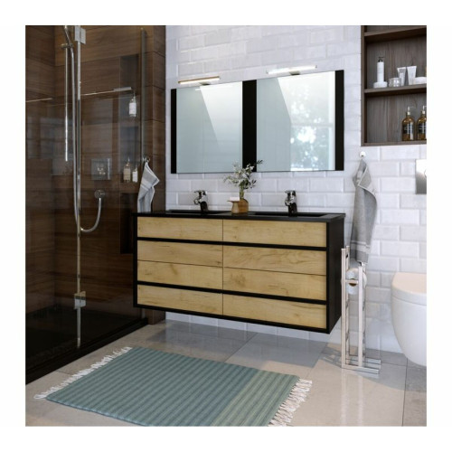 But - Meuble de salle de bain 120 cm KOH TAO Imitation chêne brut et noir - Mobilier Maison