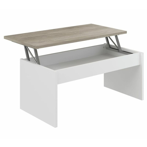Tables à manger Table basse avec plateau relevable YANA Blanc et imitation chêne