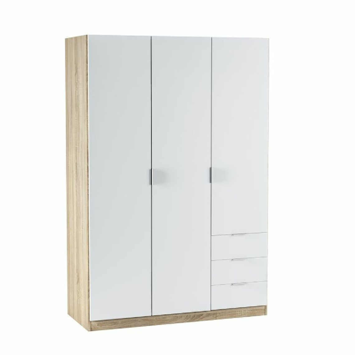 Usinestreet Armoire NINA 3 portes et 3 tiroirs L121 x H180 cm -  Blanc / Bois