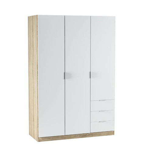 Usinestreet - Armoire NINA 3 portes et 3 tiroirs L121 x H180 cm -  Blanc / Bois - Chambre Blanc