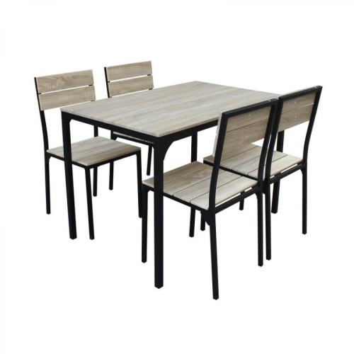 But - Ensemble table + 4 chaises EDISON Noir et Imitation chêne - But