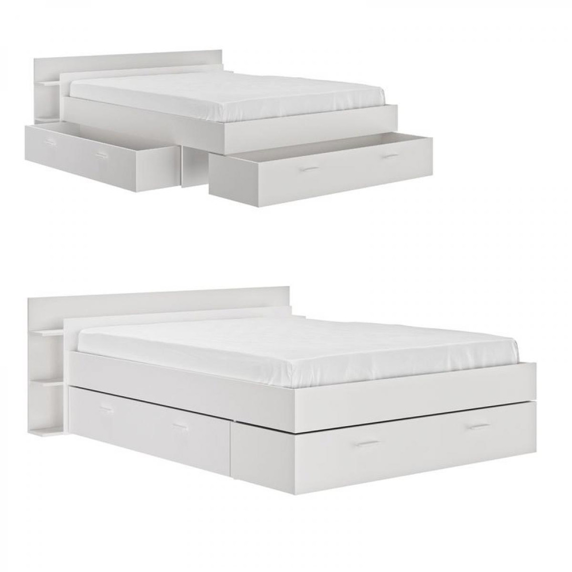 Cadres de lit But Lit 160x200 cm avec rangement avec rangements TONIGHT blanc