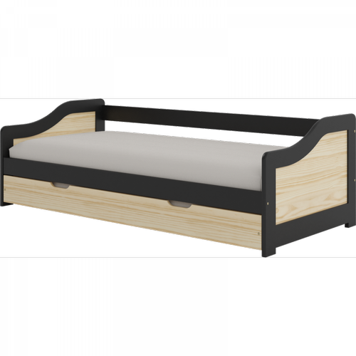 But - Lit gigogne 90x200 cm BINGO  Pin et noir en bois massif - Cadres de lit Noir