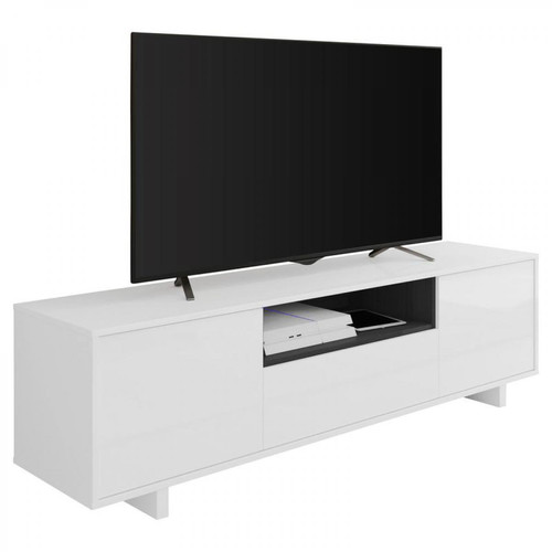 Usinestreet - Meuble TV ARTHUR 3 Portes et 1 Niche L150cm -  Blanc / Gris - Meubles TV, Hi-Fi Rectangulaire