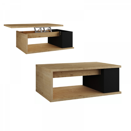 But -Table basse plateau relevable avec coffre DESPACITO Imitation chêne et Noir But  - Tables basses Relevable