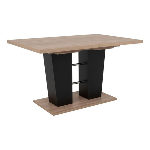 But - Table extensible L.140 à 180 cm LEXIE imitation chêne et noir - Tables à manger Oui
