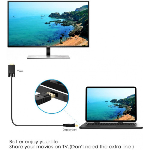 Cabling - CABLING®Indispensable Câble  DisplayPort vers VGA Noir 1,8m/adaptateur/ Qualité supérieure Cabling  - Cabling