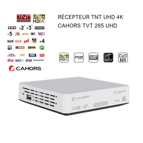 Cahors - Récepteur Décodeur TNT UHD 4K Tuner Cahors TVT 285 UHD - PVR Ready, Free To Air, Fonction Time Shift, Lecteur Multimédia Cahors  - TNT (Télévision Numérique Terrestre)