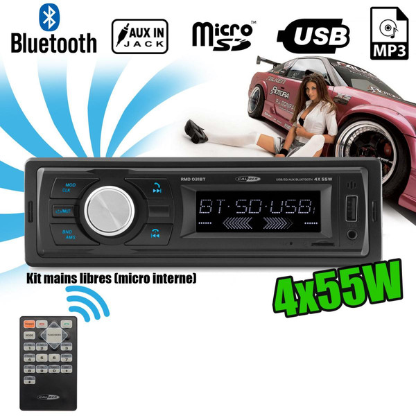 Radio, lecteur CD/MP3 enfant Caliber Autoradio Caliber RMD031BT 55W x 4 - Bluetooth - RDS-USB-SD-MP3-AUX-FM - Télécommande