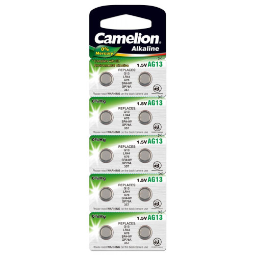 Camelion - QJC Lot de 10 piles bouton alcaline pour montres AG13, G13, SR44, LR44, A76, V13GA, PX76A, 357 Camelion  - Piles