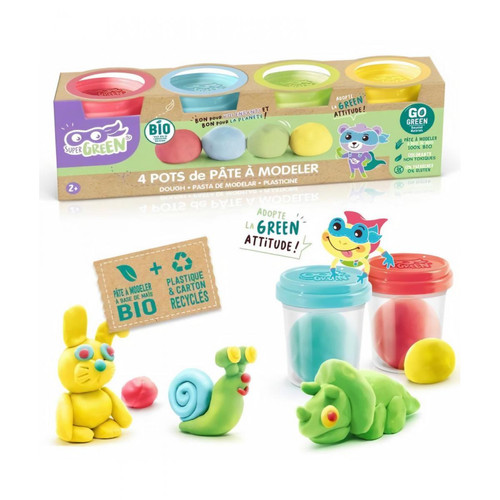 Canal Toys - SUPER GREEN Kit de 4 pots de pâte a modeler bio - Canal Toys