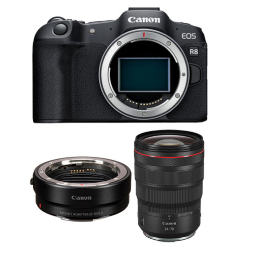 Canon - Canon EOS R8 Boîtier + EF-EOS R+ RF 24-70 mm f2.8L IS USM Canon  - Appareil Hybride