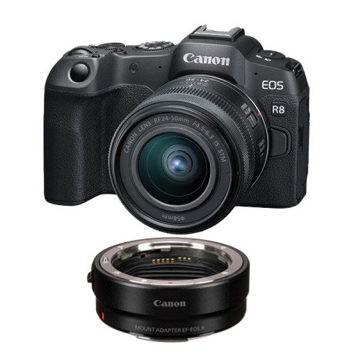 Canon - Canon EOS R8 Boîtier + objectif RF 24-50 mm f/4.5-6.3 IS STM + adaptateur de monture EF-EOS R Canon  - Appareil Photo Canon