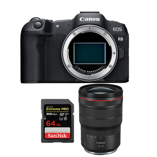 Canon - Canon EOS R8 Boîtier + RF 15-35 mm f2.8L IS USM + SanDisk 64 Go Canon  - Appareil Photo Canon