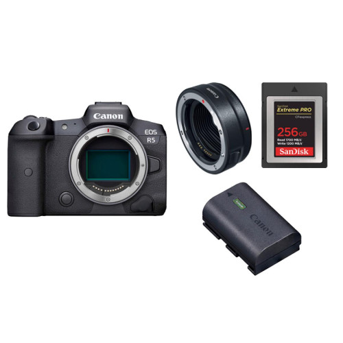 Canon - Canon EOS R5 Body + Adaptateur R + Carte SanDisk 256 Go Extreme Pro CF CFexpress Type B + Batterie LP-E6NH - Canon