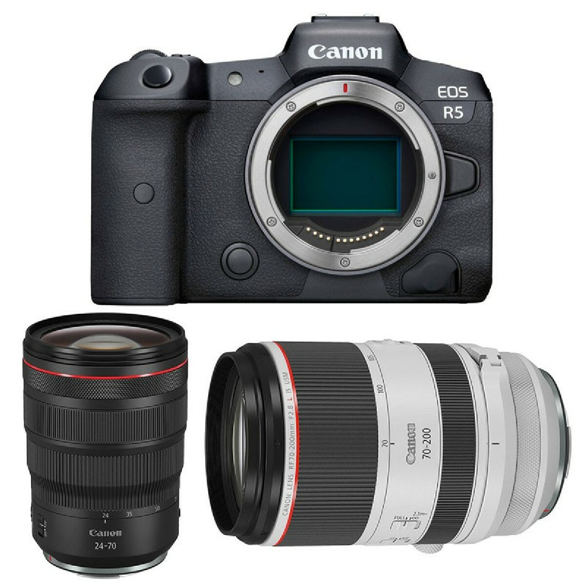 Appareil Hybride Canon PACK CANON EOS R5 + RF 24-70mm f/2.8 L IS USM + RF 70-200mm f/2.8 L IS USM R5