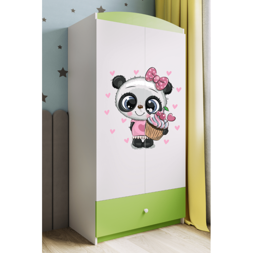 Carellia - Armoire enfant Panda 2 portes 1 tiroir de rangement - Vert - Chambre Enfant Vert citron