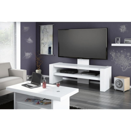 Carellia - Meuble TV design laqué 138 cm x 47 cm x 118 cm - Blanc - Meuble TV Blanc Meubles TV, Hi-Fi