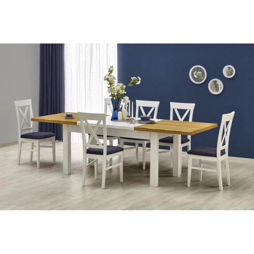 Carellia - Table à manger extensible 160-250 x 90 x 77 cm - Chêne miel/Blanc - Table extensible 12 personnes