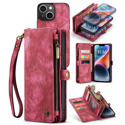 Caseme - Etui en cuir fendu CASEME magnétique avec support, pochette à fermeture éclair et sangle pour votre iPhone 14 - rouge Caseme  - Accessoire Smartphone