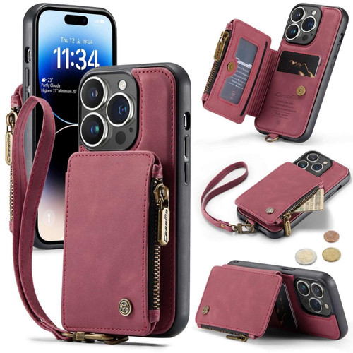 Caseme - Etui en PU CASEME avec béquille à fermeture éclair, porte-cartes et bandoulière pour votre iPhone 14 Pro - rouge Caseme  - Accessoire Smartphone