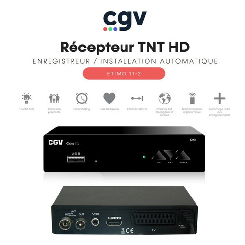 CGV - Récepteur Enregistreur TNT HD Etimo 1t-2 - Tuner, Time Shift Contrôle du direct, Timer, Instant Replay, Go-To, Touche SOS CGV  - TNT (Télévision Numérique Terrestre)