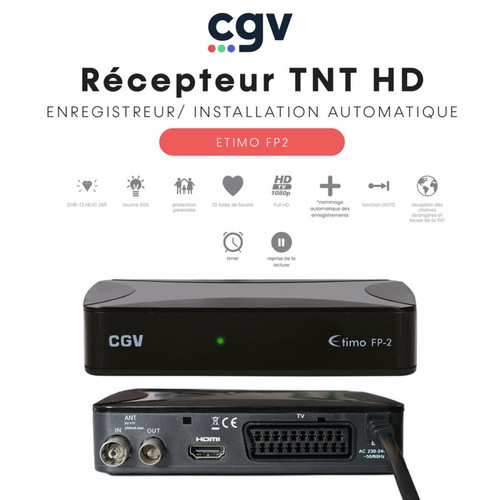 CGV - Récepteur Enregistreur TNT HD ETIMO FP-2 - Timer, Contrôle du direct Timeshift, Reprise de la lecture Fonction GO-TO Instant Replay - TNT (Télévision Numérique Terrestre)