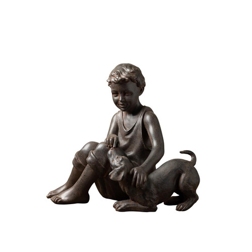 Chehoma - Figurine Garçonnet Et Chien En Résine Chehoma   - Idées Cadeaux : 20€ à 50€