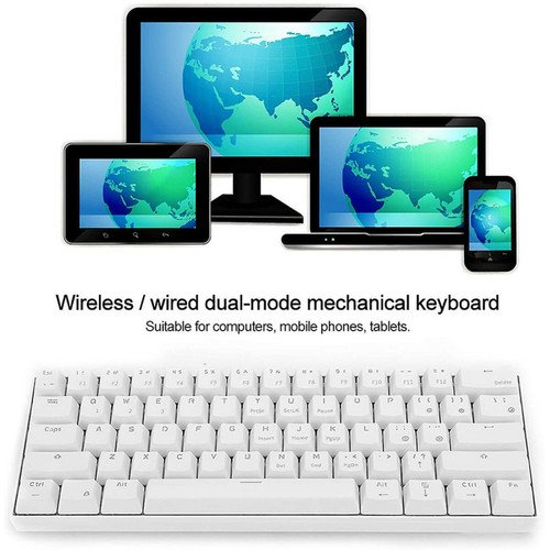 Chrono Clavier pour Tablette RK61 Clavier Mécanique Bluetooth Filaire/sans Fil Pièces D'ordinateur pour Tablette/Téléphone(blanc)