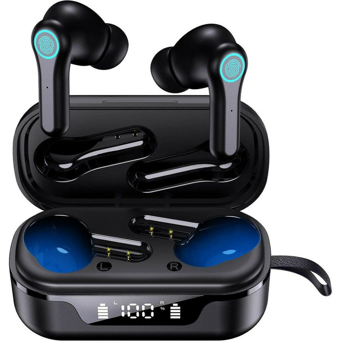 Ecouteur Bluetooth, Écouteurs sans Fil Bluetooth 5.1 avec Mini Boîtier (30g) TWS Stéréo Oreillette Bluetooth 30h d'Autonomie, Contrôle Tactile, USB-C Charge Rapide IPX7 Étanche Casque Sport(Noir)
