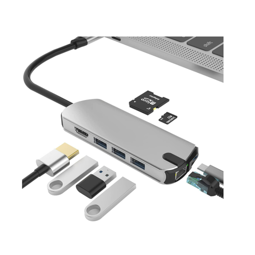 Chrono - Concentrateur USB C, adaptateur USB C 8 en 1 avec Ethernet Gigabit RJ45, 3 × USB 3.0, HDMI 4K, lecteur de carte PD et SD/TF 100 W, station d'accueil compatible avec les ordinateurs portables MacBook Pro et Air USB C et les appareils Ather Type C (gris ) Chrono  - Adaptateurs