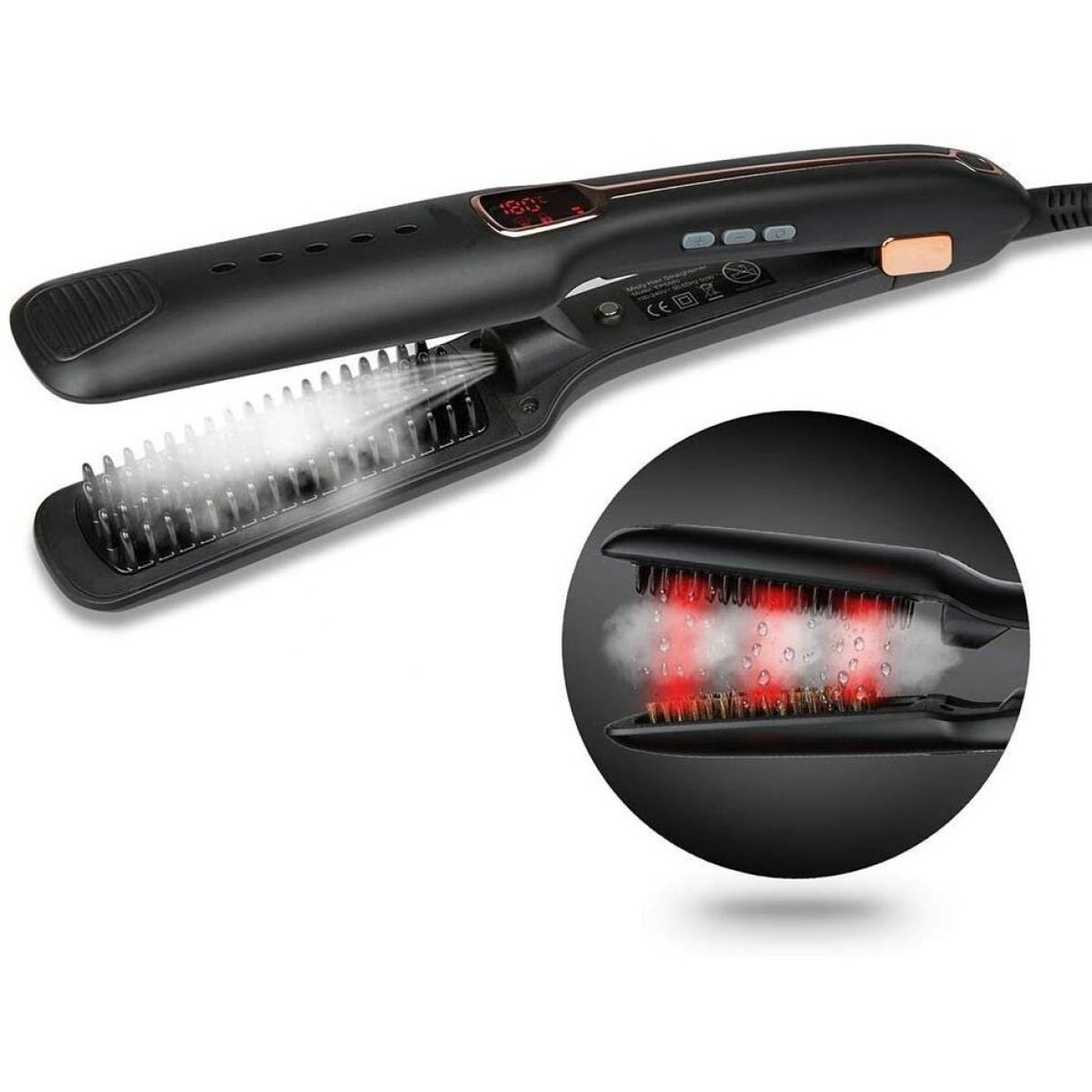 Chrono Brosse Lissante Chauffante,Fer à Lisser,Lisseur Vapeur Cheveux infrarouge avec écran LCD,crinière naturelle, température