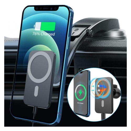 Chrono - Chargeur de voiture magnétique sans fil 15W pour iPhone 12/12 Pro/12 Pro Max/12 Mini/étui Mag-Safe, support de téléphone de voiture à chargement rapide Qi, support de voiture pour évent de tableau de bord pour iPhone 12 (compatible avec étui magnétique) ( - Bonnes affaires Batterie téléphone