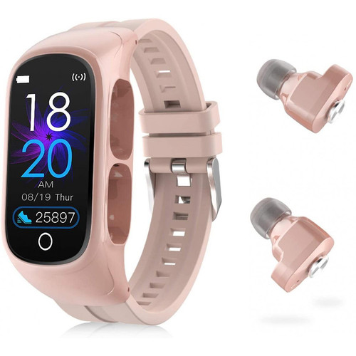 Chrono - Fitness Tracker Écouteurs Smart-Watch - Bracelet d'activité 2 en 1 Écouteurs sans fil Bluetooth Recevoir des appels Messages Contrôle de la musique Suivi du sommeil Podomètre Compteur de calories pour femmes Hommes Enfants（ Rose） Chrono  - Montre connectée